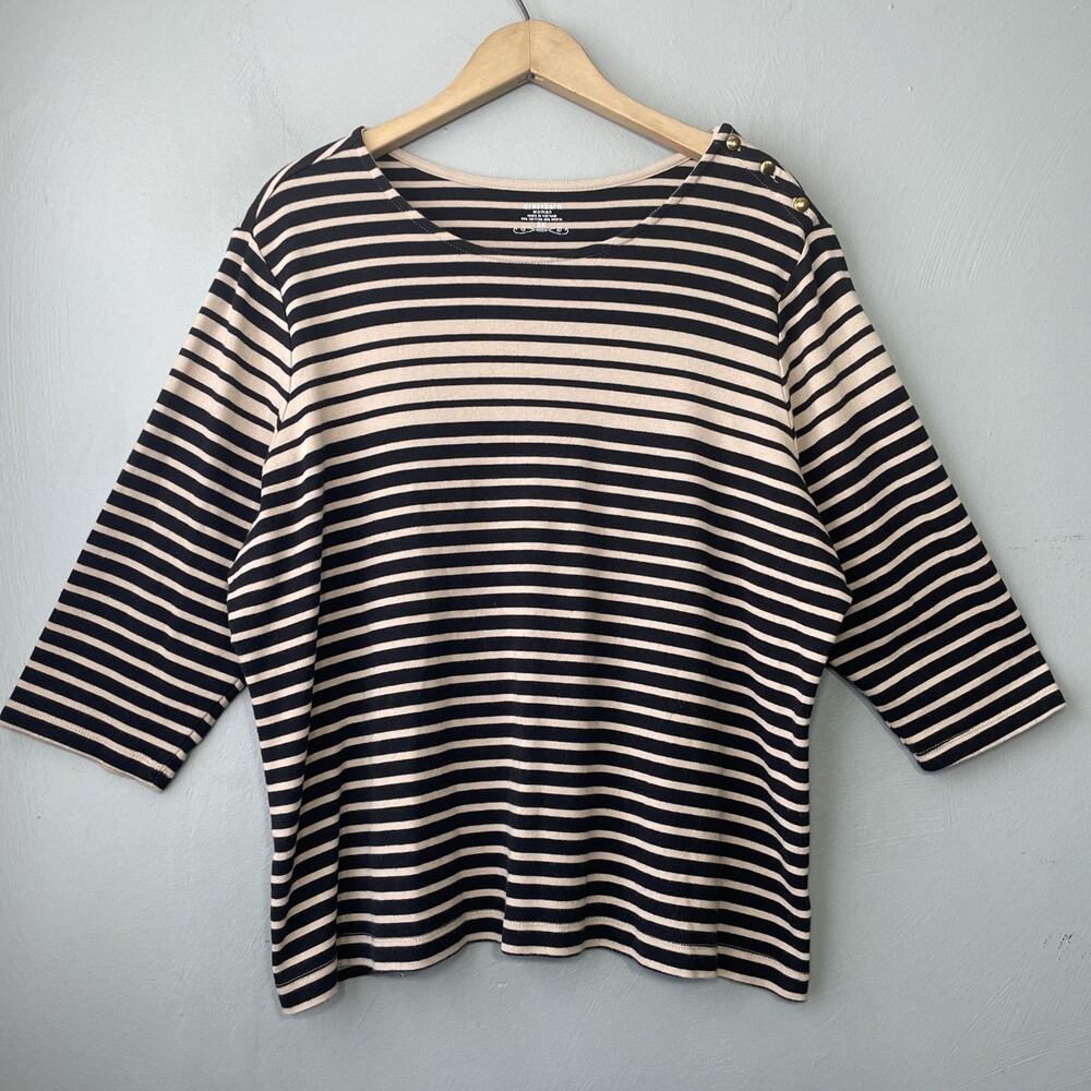 Dressbarn Stripe Knit Tee Top Plus Size 3X Cotton Modal Black Tan Preppy Coastal